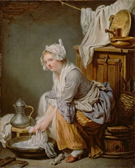 Los Angeles Collection: The Laundress (La Blanchisseuse), 1761. Artist: Greuze, Jean-Baptiste (1725-1805)