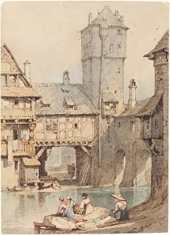 Washerwoman Prints: Laundresses before the Wasserturm, Nuremberg. Creator: Samuel Prout