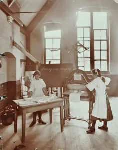 Blackboard Prints: Laundry work, Tennyson Street School, Battersea, London, 1907