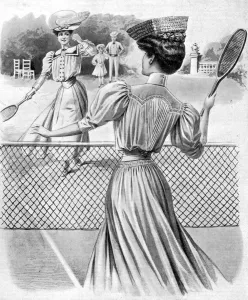 Tennis Dress Prints: Two lawn tennis costumes for October, 1905