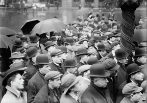 Textiles Worker Prints: Lawrence strike meeting, New York, (1912?). Creator: Bain News Service