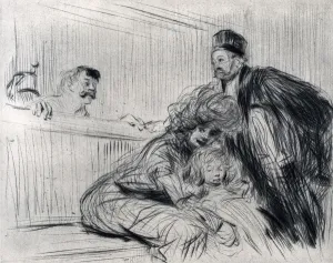 Jean Louis Prints: The Lawyer Speaking with the Prevenu, 1925. Artist: Jean Louis Forain