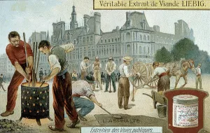 Laying an asphalt-based surface in a Paris street, c1900 Laying an asphalt-based surface in a Paris street, c1900