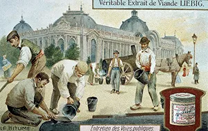 Roadworks Prints: Laying bitumen road surface in a Paris street, c1900