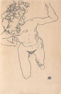 Laying (Falling) Woman with Long Hair, 1917