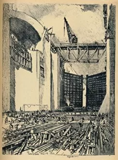 Laying The Floor of Pedro Miguel Lock, 1912. Artist: Joseph Pennell