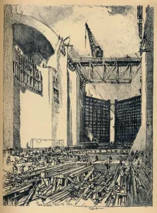 Pennell Prints: Laying The Floor of Pedro Miguel Lock, 1912. Artist: Joseph Pennell