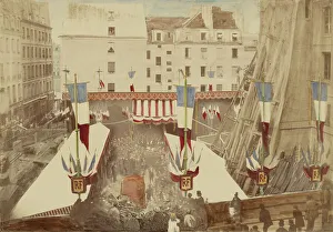 Construction Site Prints: Laying the foundation stone of the Sorbonne, about 1883. Creator: Unknown