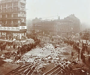Commercial Road Gallery: Laying tramlines at the junction of Whitechapel High Street and Commercial Road, London, 1907