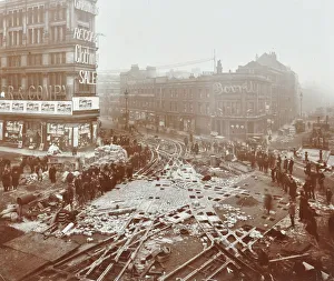 Roadworks Prints: Laying tramlines at the junction of Whitechapel High Street and Commercial Road