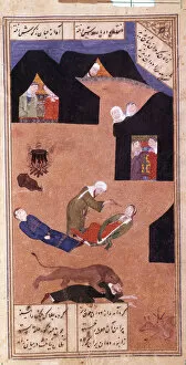 Layla and Majnun faint at Meeting (Manuscript illumination from the Layla and Majnun)
