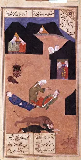 Iran Prints: Layla and Majnun faint at Meeting (Manuscript illumination from the Layla and Majnun)