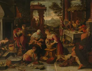 Mortar And Pestle Prints: Lazarus and the Rich Man, 1544-1700. Creator: Jacopo Bassano (copy after)