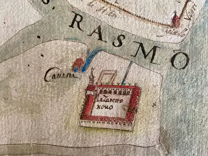 Venetian School Collection: Lazzaretto Nuovo on a map of 17th century. Creator: Historical Document