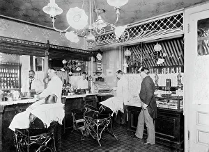 Barber Shop Prints: L.C. Wiseman, barber shop, New York City, between 1895 and 1910. Creator: Unknown