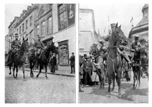 Capture Prints: Le 4 aout, les avant-gardes de cavalerie allemandes entrent a Spa, 1914. Creator: Unknown
