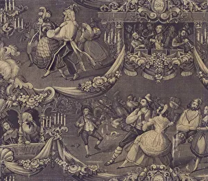 Plaits Prints: Le Bal (The Costume Ball) (Furnishing Fabric), France, 1827/40. Creator: Unknown