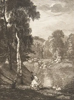 Swans Prints: Le Bois de Boulogne, 1857. Creator: Felix Bracquemond