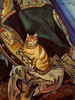 Le chat Raminou assis sur un tissu (Cat Raminou sitting on a cloth), 1920. Creator: Valadon, Suzanne (1865-1938)