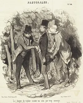Remote Prints: Le danger de vouloir visiter un site par trop sauvage, 1845. Creator: Honore Daumier