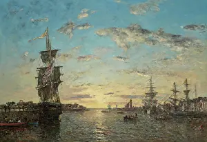 Normandy Prints: Le Havre. The Outer Harbor at Sunset, 1870. Creator: Boudin, Eugene-Louis (1824-1898)