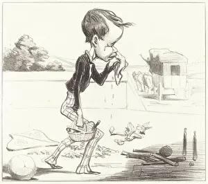 Crying Prints: Le jeune Estancelin est oblige de rentrer en classe!, 1849. Creator: Honore Daumier