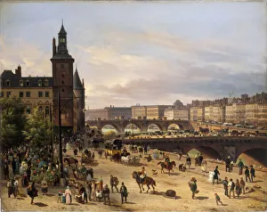 1832 Prints: Le marcheaux fleurs, la Tour de l Horloge, le Pont au Change et le Pont-Neuf, 1832