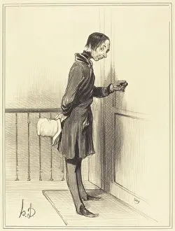 Doors Prints: Le mendiant a domicile, 1841. Creator: Honore Daumier