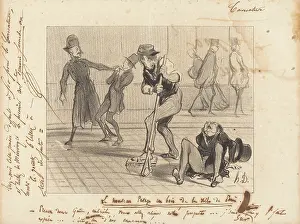 Surface Prints: Le nouveau pavage en bois de la ville de Paris, 1842. Creator: Honore Daumier