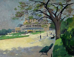 Wood Material Prints: Le Palais du Trocadéro vu des jardins, c.1910. Creator: Jules Ernest Renoux