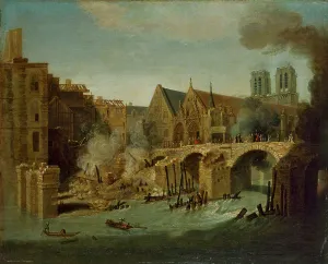 Black Smoke Prints: Le Petit-Pont, après l'incendie de 1718, 1718. Creator: Jean-Baptiste Oudry