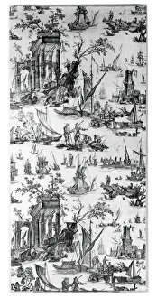Le Port de Mer (The Seaport) (Furnishing Fabric), Nantes, c. 1780. Creator: Unknown Le Port de Mer (The Seaport) (Furnishing Fabric), Nantes, c. 1780. Creator: Unknown