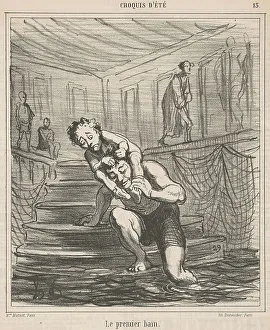 Croquis Dété Prints: Le premier bain, 19th century. Creator: Honore Daumier