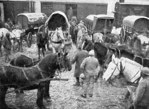 Wagons Prints: Le repli allemand et l'intervention Americaine; Les voitures regimentaires dans une gare de ravitai Creator