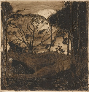Moonlit Prints: Le Soir (Evening) or La Glaneuse (The Gleaner), 1893-1894. Creator: Armand Seguin