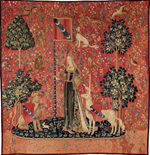 Unicorn Prints: Le Toucher, tenture de la Dame à la licorne, c. 1500. Creator: Anonymous master