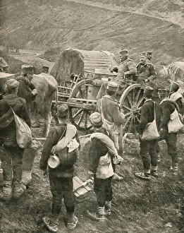 Karadordevic Petar Prints: Le Vieux Roi Pierre de Serbie sur la Route de L'Exil. 1916. Creator: Unknown