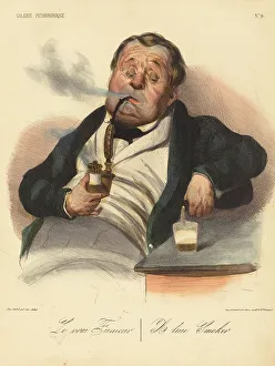 Smoking Pipe Prints: Le vrai Fumeur, 1836. Creator: Honore Daumier