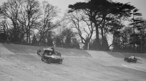 Lea-Francis Hyper of AS Llewellyn and Amilcar of Major A Gardner, BARC meeting, Brooklands, 1930