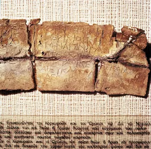 Oracle Prints: Lead plaque from Sanctuary at Altar of Zeus, Dobona, Epirus, Greece, c214 BC
