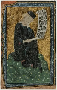 Document Prints: Leaf: Abelard with Scroll, 14th century. Creator: Unknown