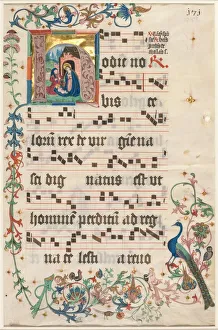 Leaf from an Antiphonary: Initial H with the Nativity (recto) and Text (verso), c