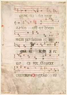 And Gold On Parchment Prints: Leaf from an Antiphonary: Music (verso), early 1300s. Creator: Unknown