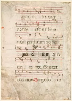 And Gold On Parchment Gallery: Leaf from an Antiphonary: Music (verso), early 1300s. Creator: Unknown