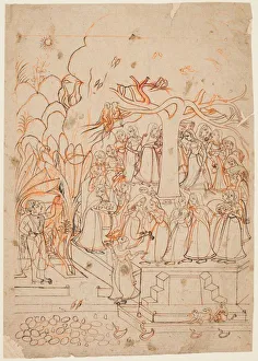 Color On Paper Prints: A leaf from a Baramasa series: the month Jyestha (May-June), Krishna watches the Gopis