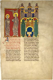 Beatus Collection: Leaf from a Beatus Manuscript: the Angel of the Church of Sardis with Saint John, ca