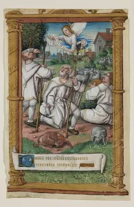 Nativity Prints: Leaf from Book of Hours: Annunciation to the Shepherds