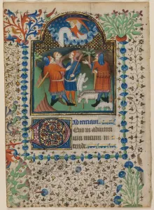Leaf from a Book of Hours: Annunciation to the Shepherds (recto) and Text (verso), c