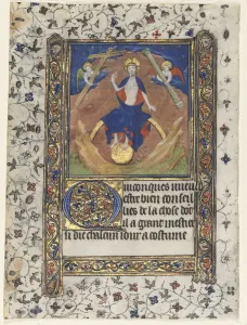 And Gold On Vellum Prints: Leaf from a Book of Hours: Christ in Judgment, c. 1415. Creator: Boucicaut Master (French