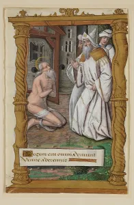 Visiting Prints: Leaf from Book of Hours: Job and His Three Friends, c1515. Creator: Master of Morgan 85